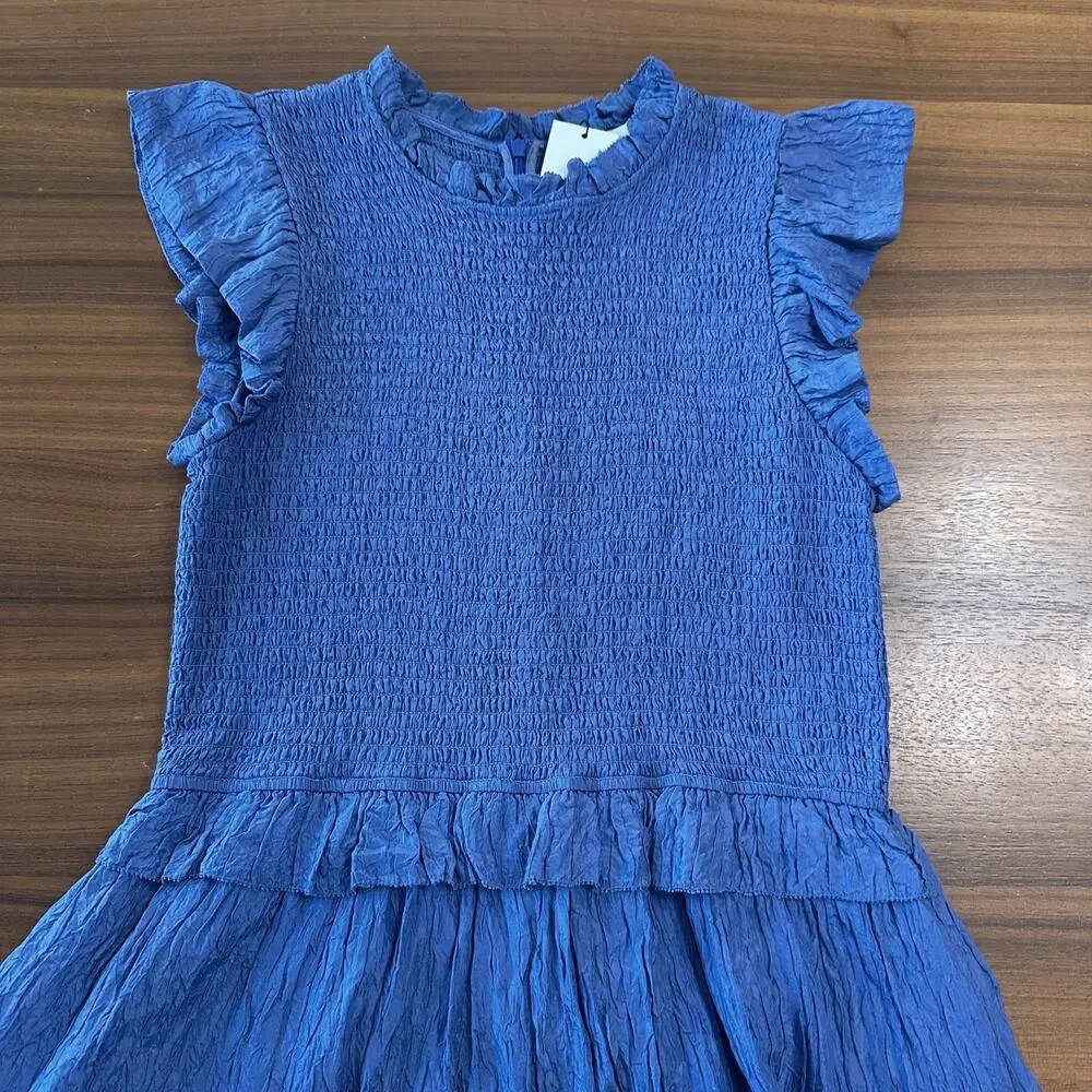 Sea New York‎ Blue Siya Dress, Silk, Smocked Midi Tiered, Spring, Resort, XL - Picture 7 of 13
